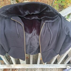 Black Fleece-Lined Hoodie with Gold Zipper